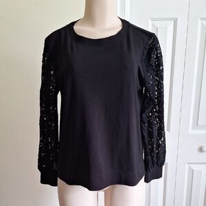 Rose & Olive Black Lace Sleeve Sweatshirt Size L